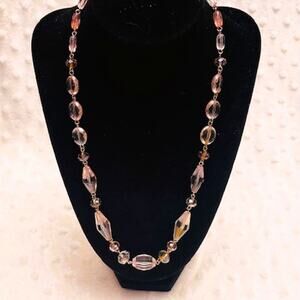 Multiple Shaped Glass Bead Necklace, Shades of Pink, Orange Accents, Smokey Gray